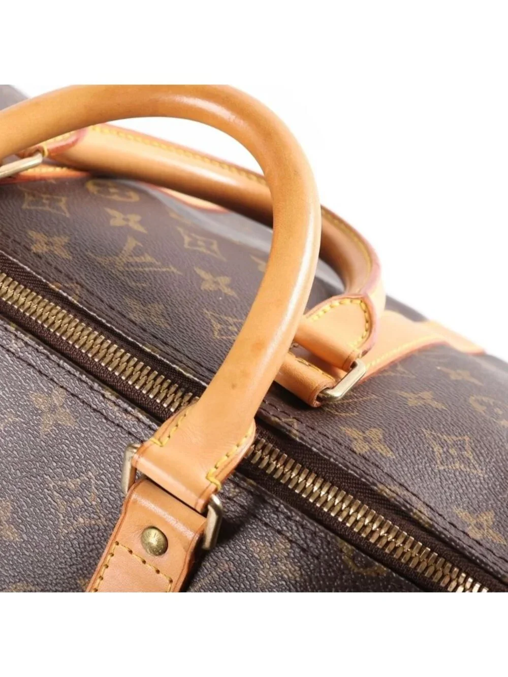 Louis Vuitton Monogram Keepall 55 Boston Bag Brown Leather